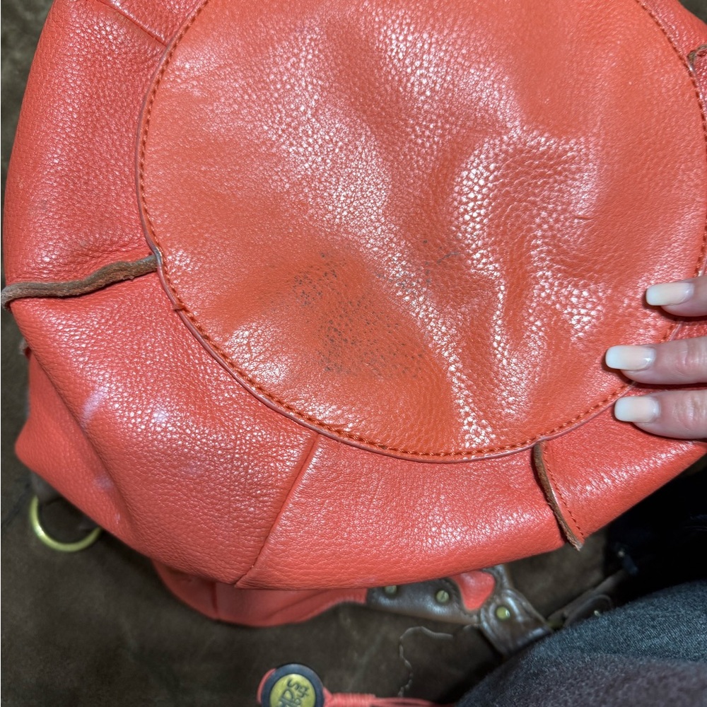 Dark Coral Hobo Bag with Leather Handles - Picture 10 of 11